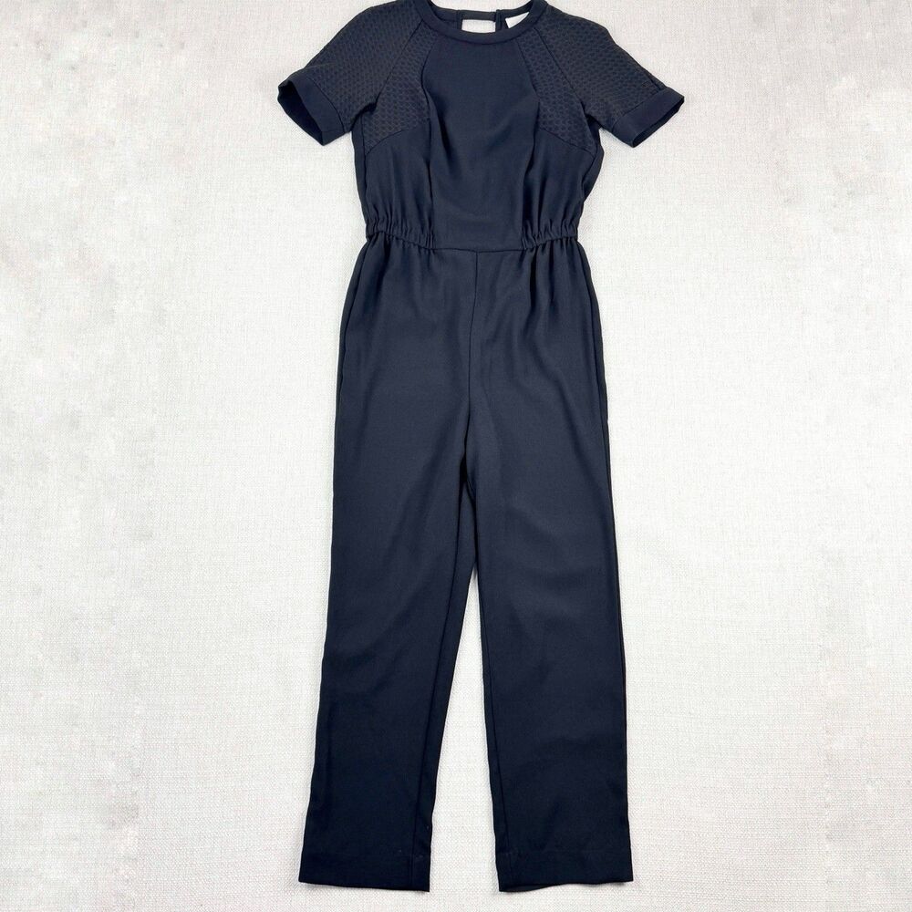 by Anthropologie Allegory Women's Black Short Sleeve Textured Jumpsuit - Picture 3 of 16